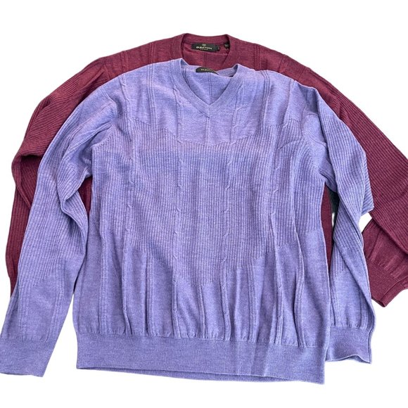 Bugatchi Men's Purple & Maroon V Neck Cable Stitch LS Sweater Lot Of 2, Size L - Picture 1 of 12